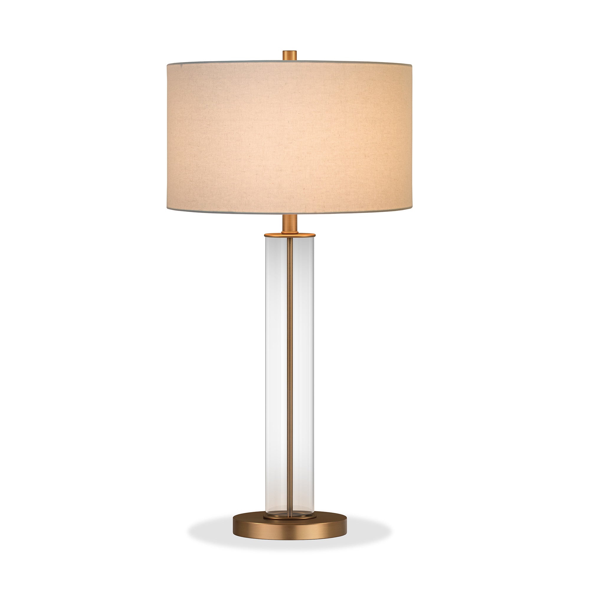 29" Brass Glass Table Lamp With White Drum Shade 