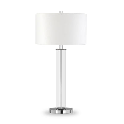 29" Nickel Glass Table Lamp With White Drum Shade 