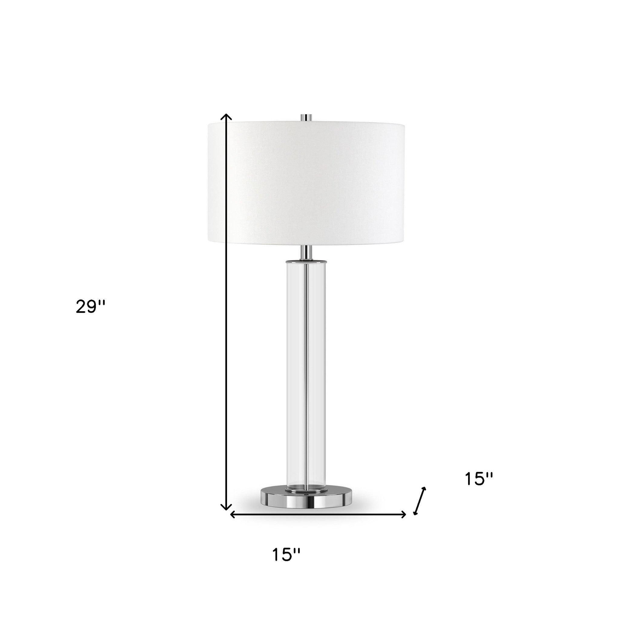 29" Nickel Glass Table Lamp With White Drum Shade 