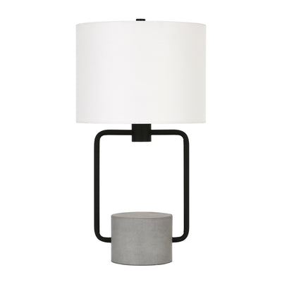22" Black and Gray Concrete Table Lamp With White Drum Shade 
