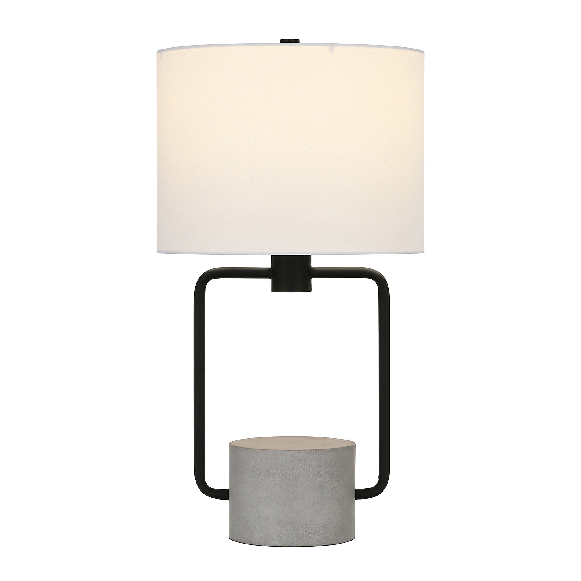 22" Black and Gray Concrete Table Lamp With White Drum Shade 