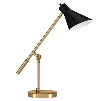 22" Brass Metal Desk Table Lamp With Black Cone Shade 