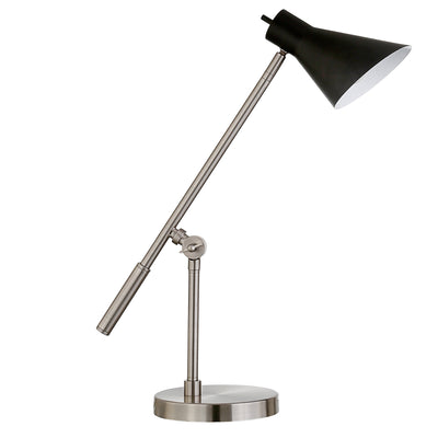 22" Nickel Metal Desk Table Lamp With Black Cone Shade 
