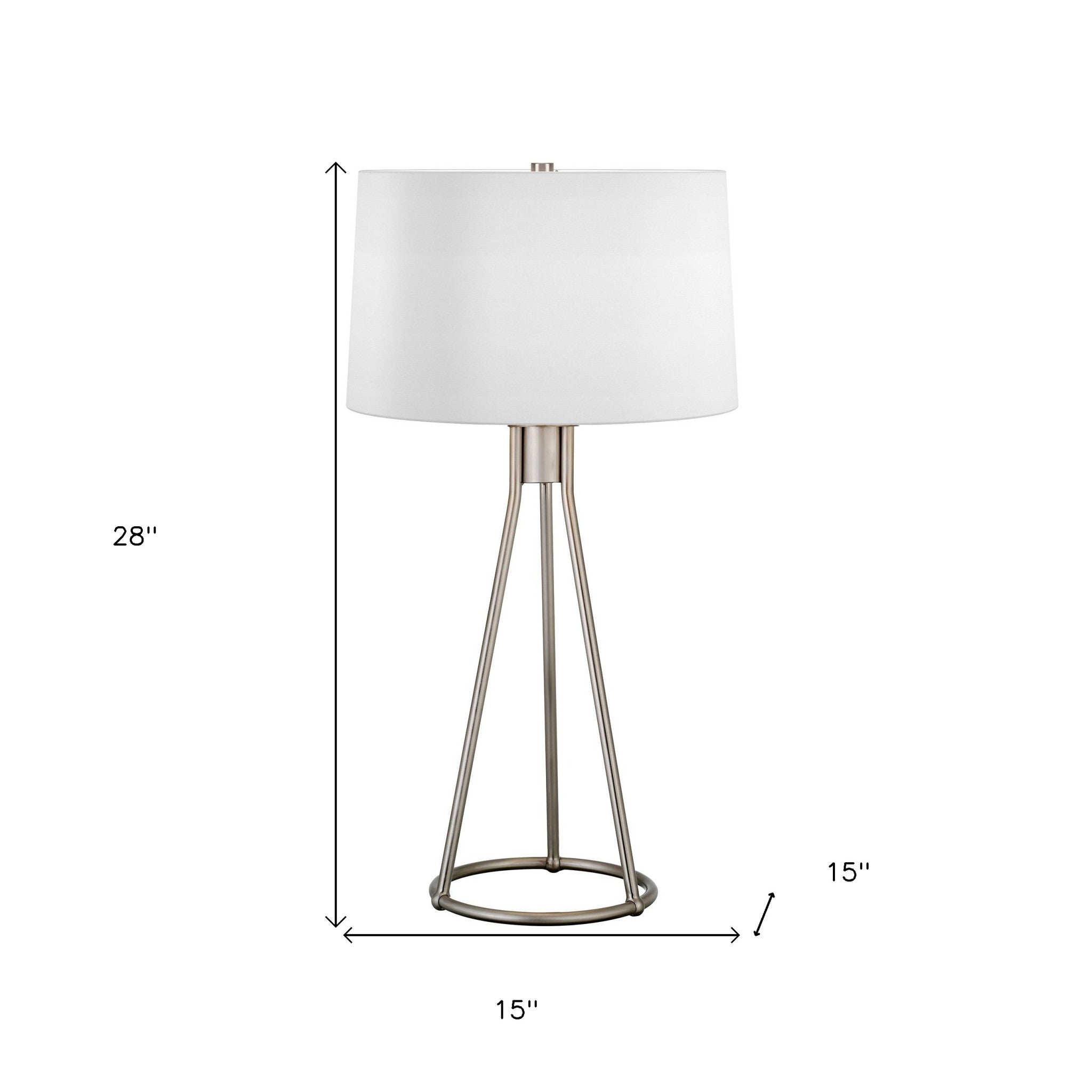 28" Nickel Metal Table Lamp With White Drum Shade 