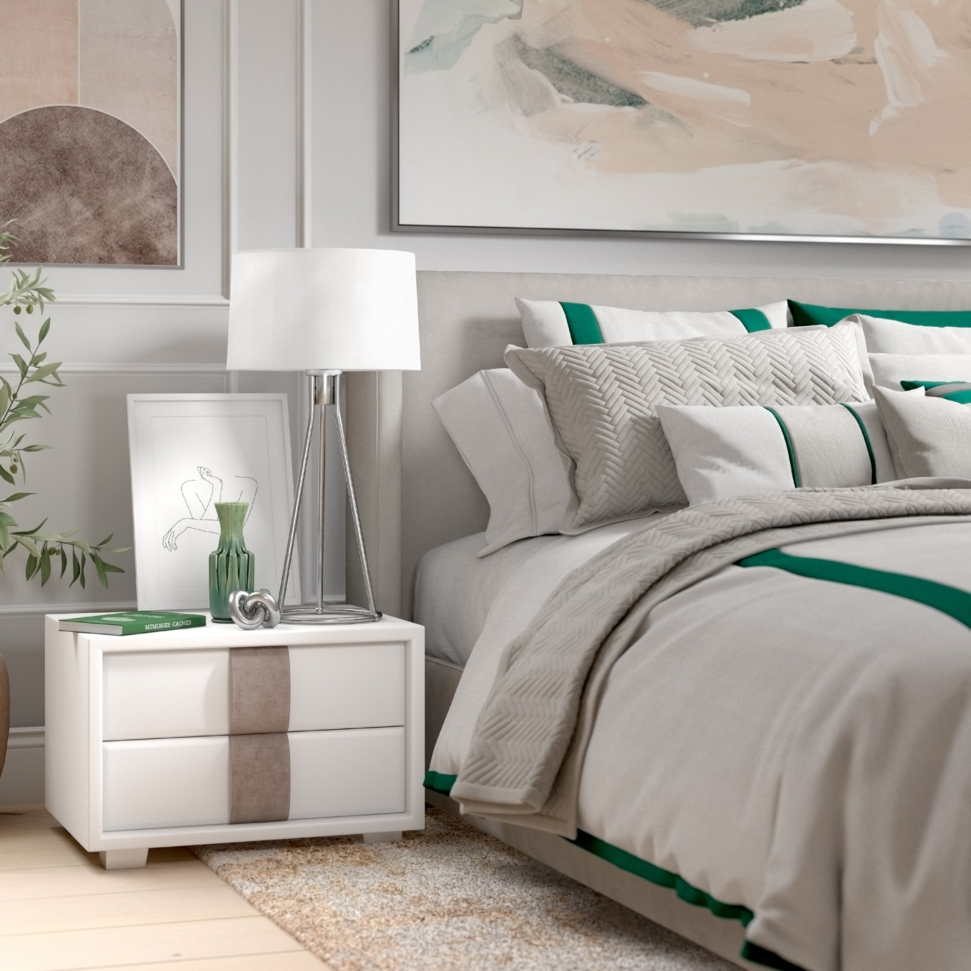 28" Nickel Metal Table Lamp With White Drum Shade 