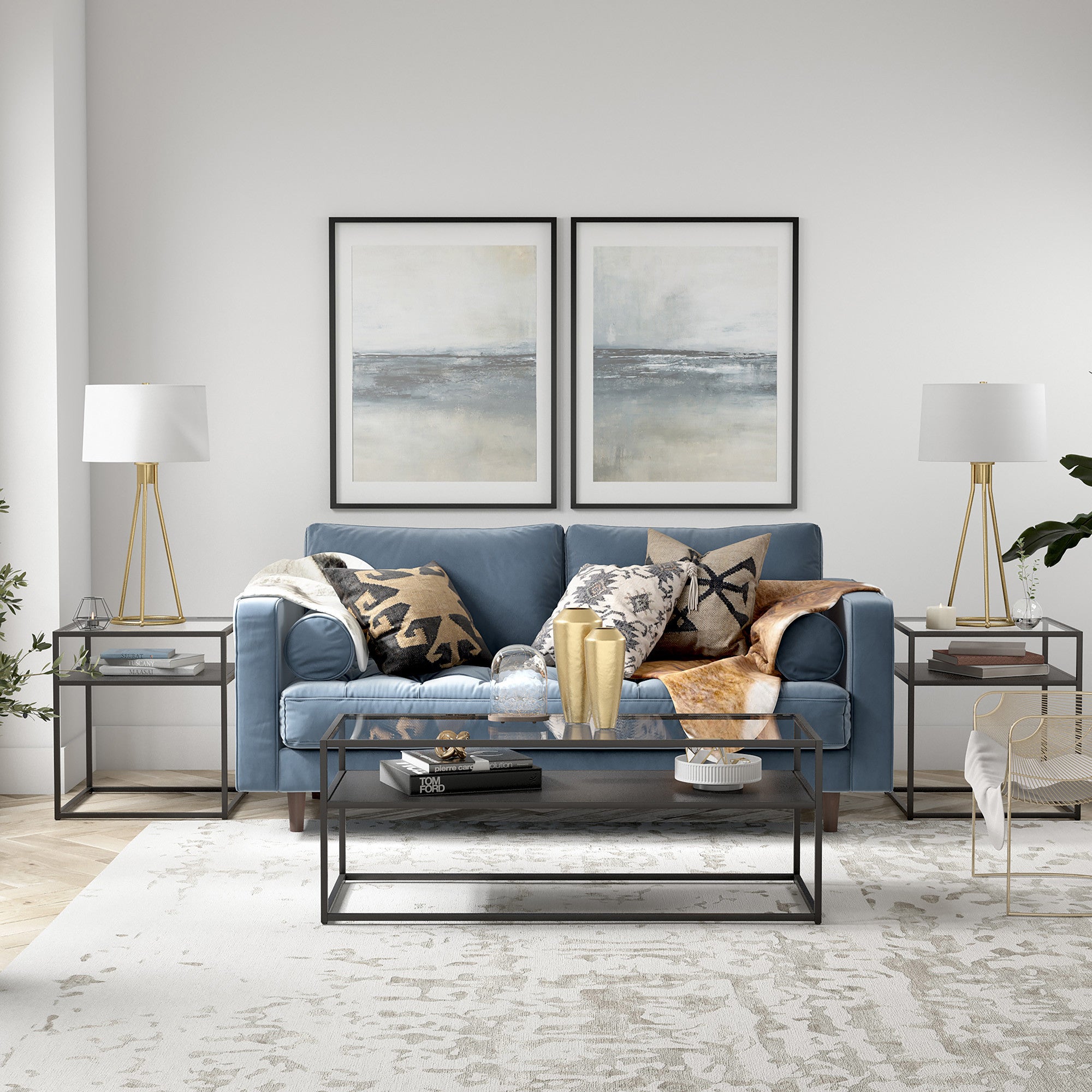 28" Brass Metal Table Lamp With White Drum Shade 