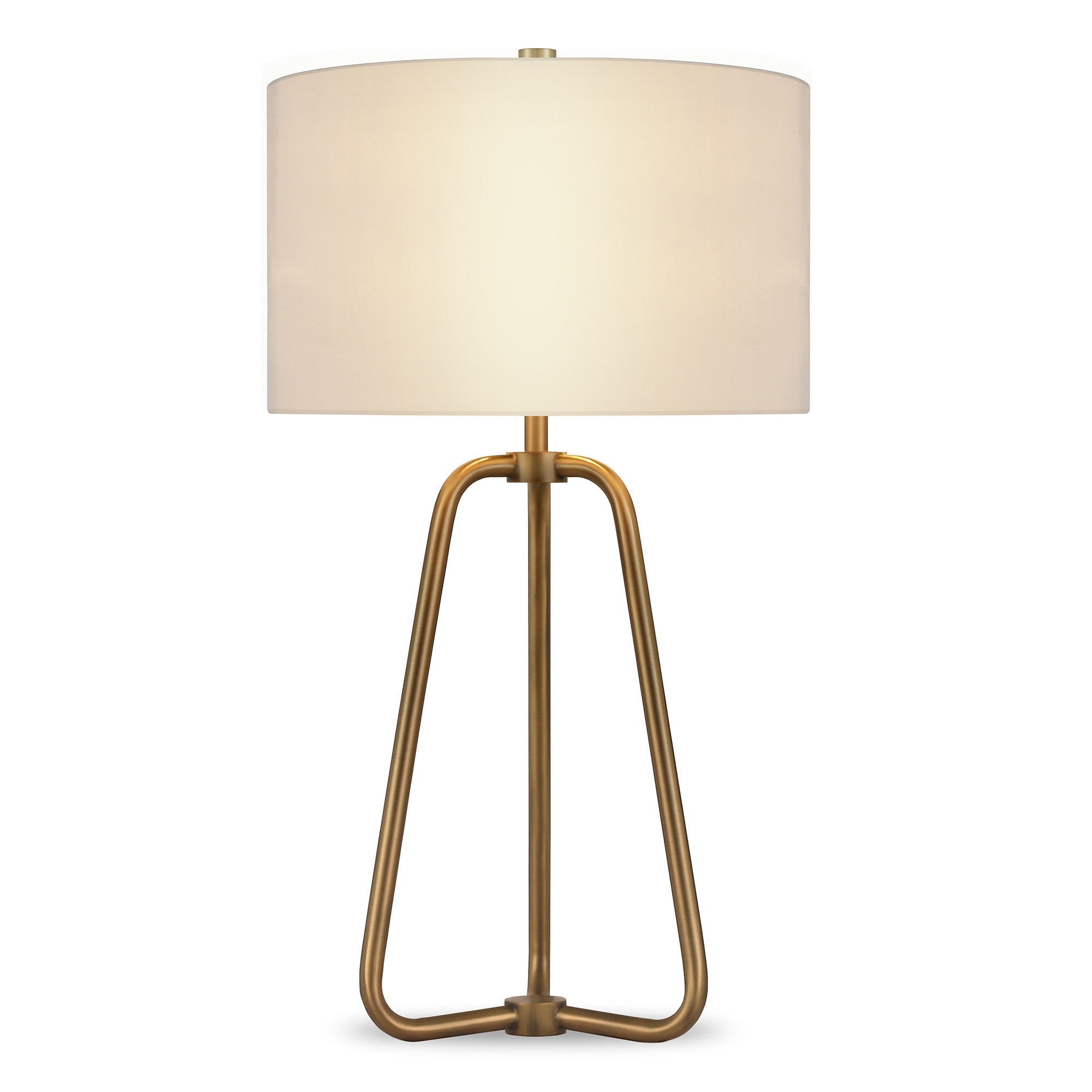 25" Brass Metal Table Lamp With White Drum Shade 