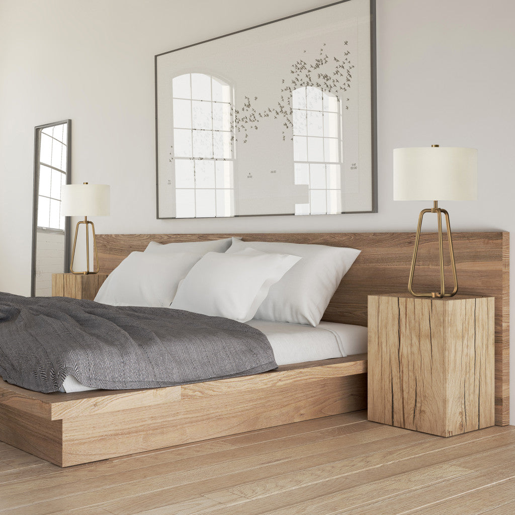 25" Brass Metal Table Lamp With White Drum Shade 