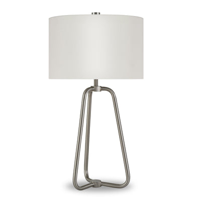 25" Nickel Metal Table Lamp With White Drum Shade 