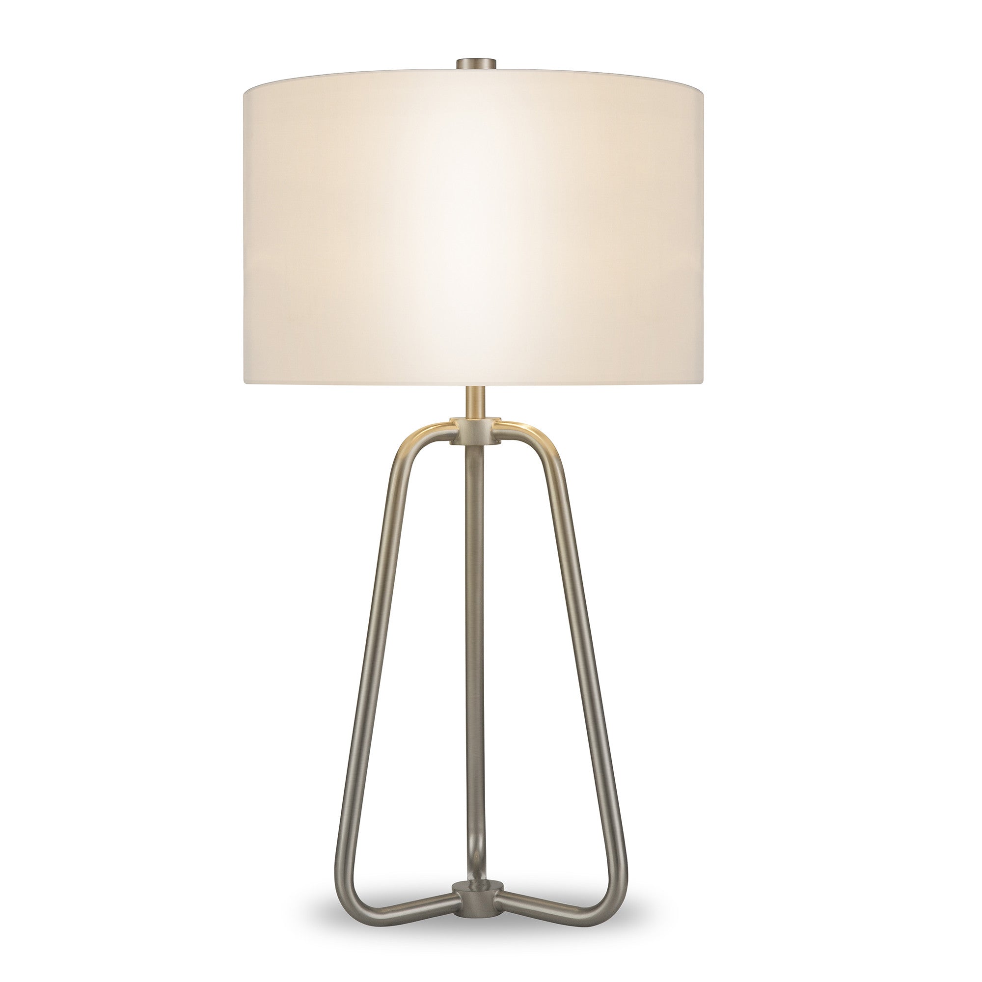 25" Nickel Metal Table Lamp With White Drum Shade 