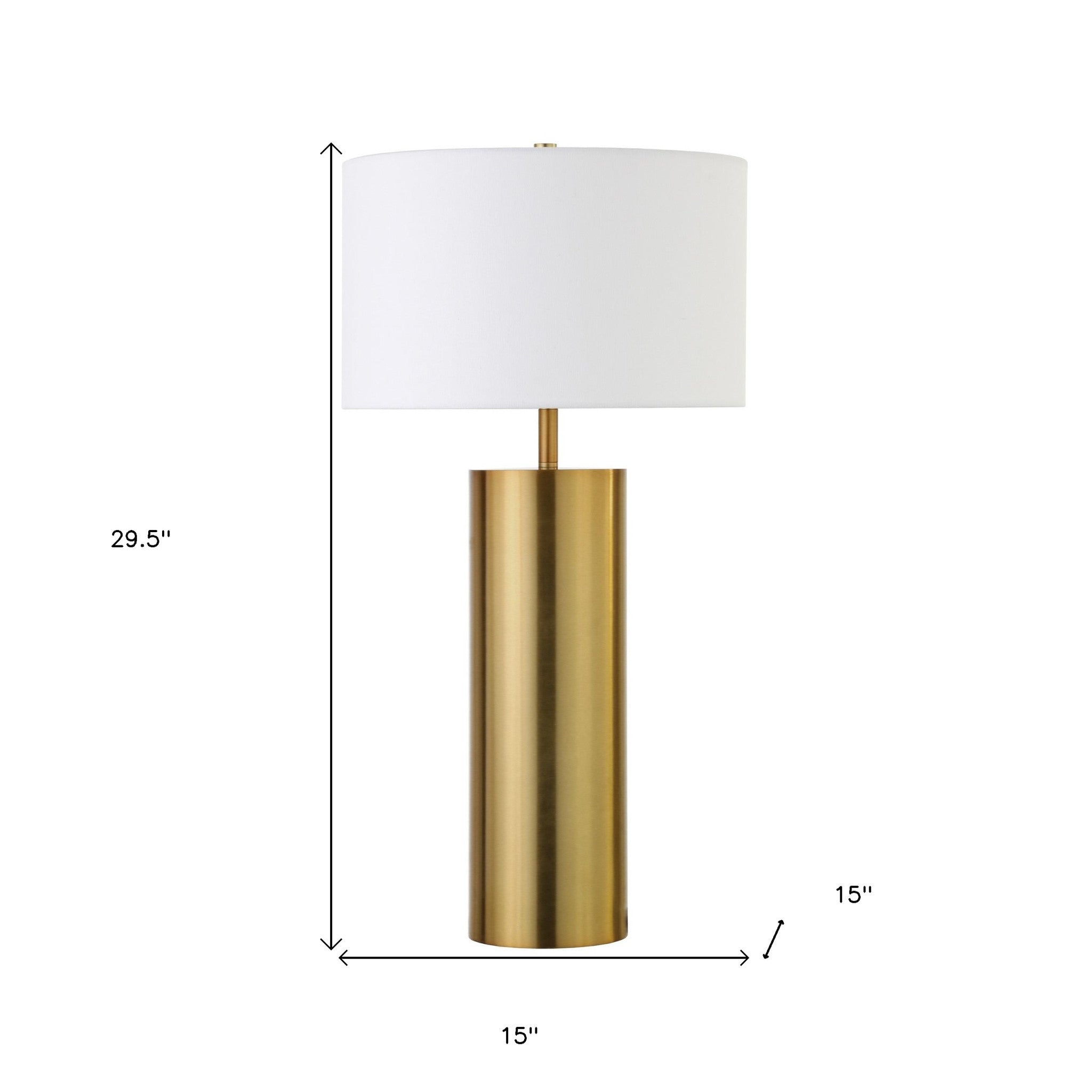 30" Brass Metal Table Lamp With White Drum Shade 