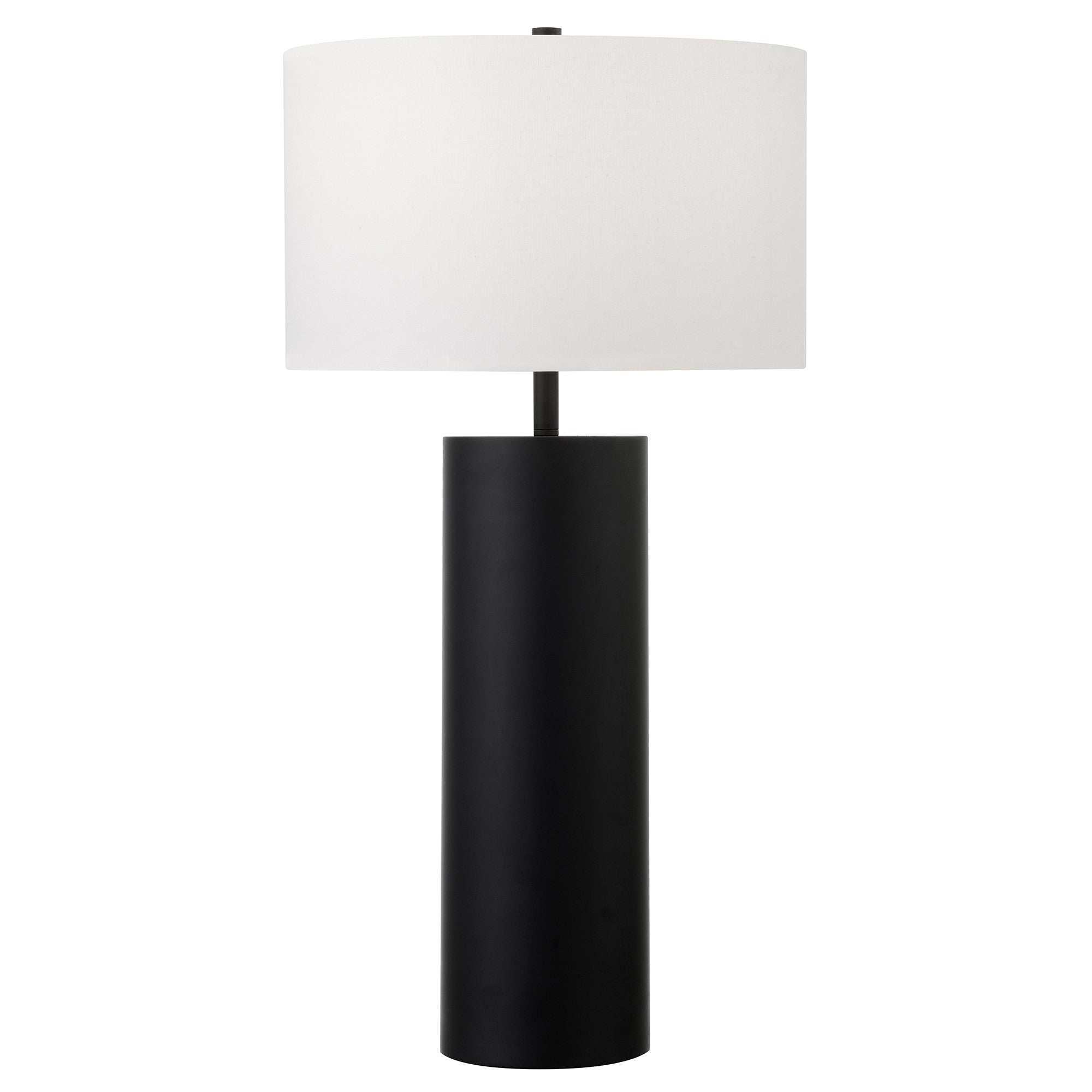 30" Black Metal Table Lamp With White Drum Shade 