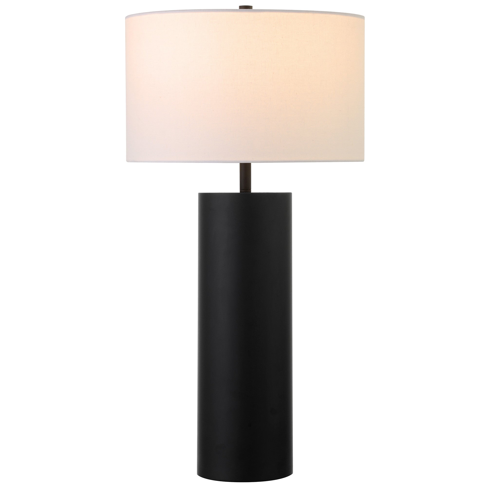30" Black Metal Table Lamp With White Drum Shade 