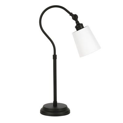 25" Black Metal Arched Table Lamp With White Drum Shade 