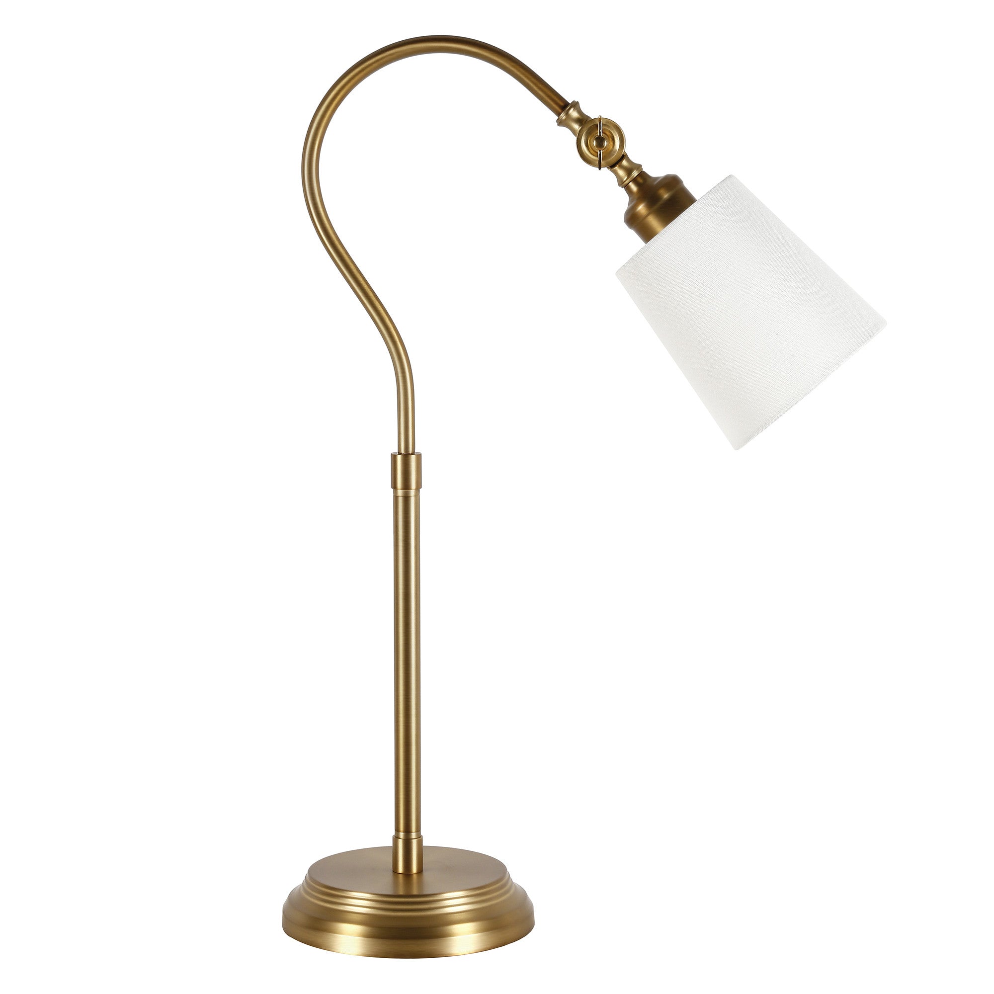 25" Brass Metal Arched Table Lamp With White Drum Shade 
