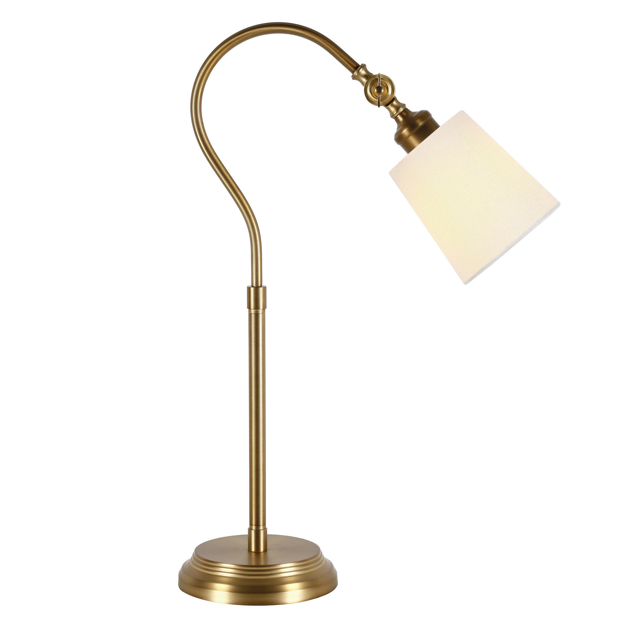 25" Brass Metal Arched Table Lamp With White Drum Shade 