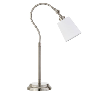 25" Nickel Metal Arched Table Lamp With White Drum Shade 