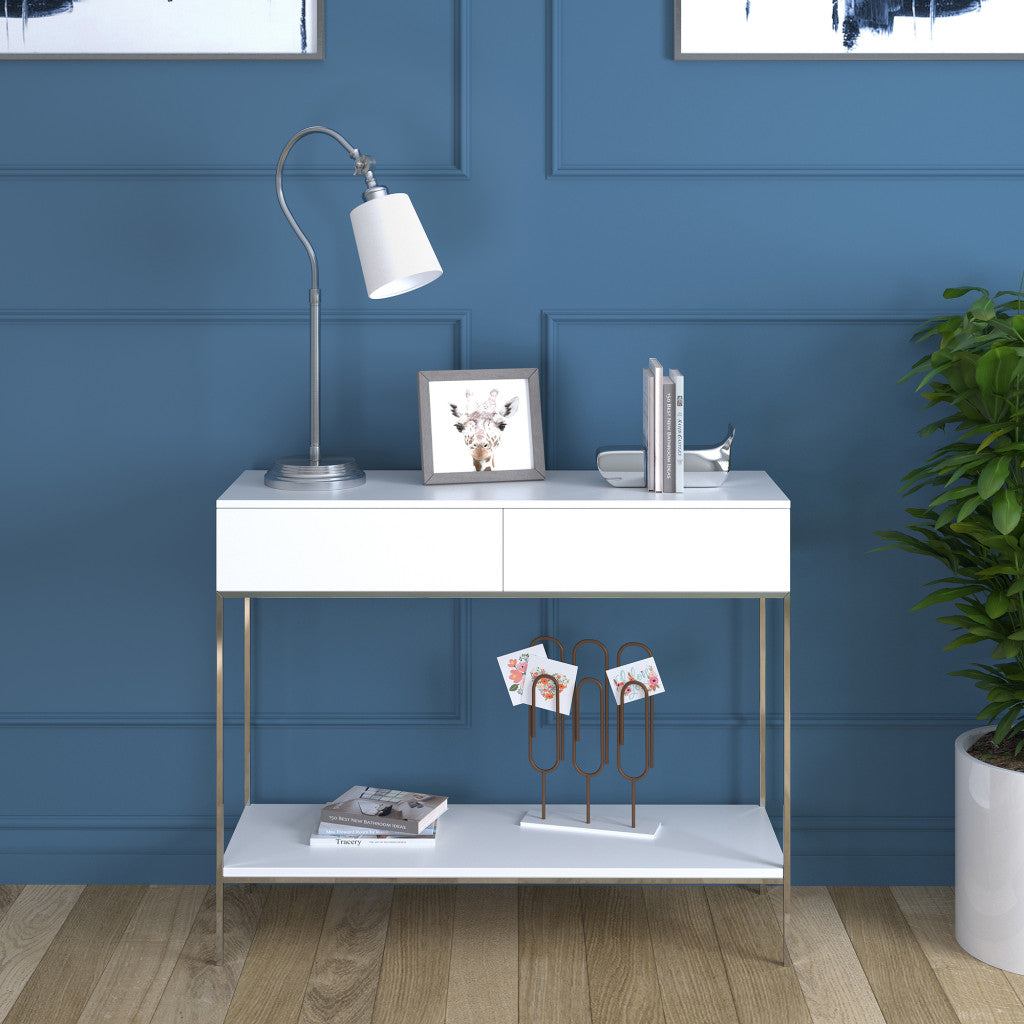 25" Nickel Metal Arched Table Lamp With White Drum Shade 