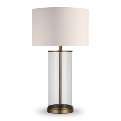 28" Brass Glass Table Lamp With White Drum Shade 