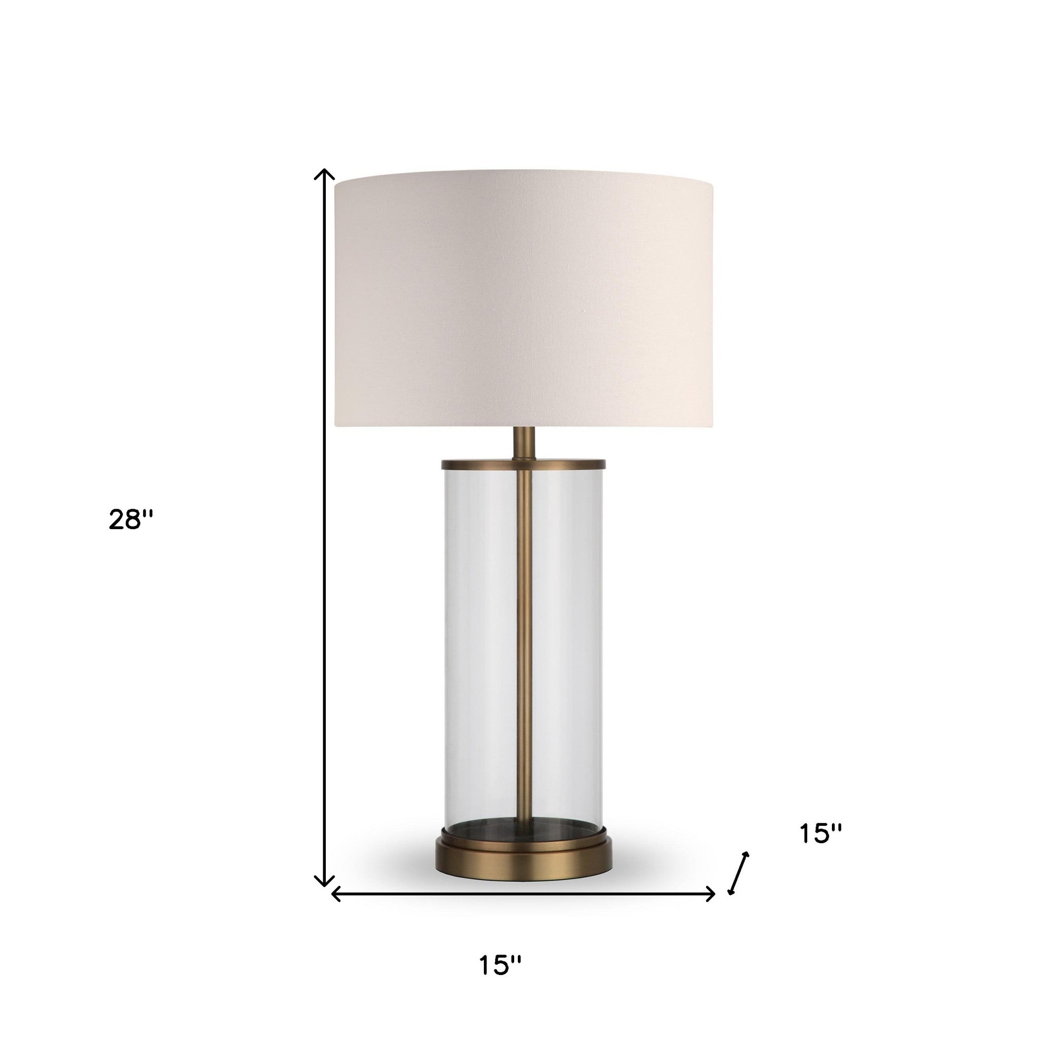 28" Brass Glass Table Lamp With White Drum Shade 