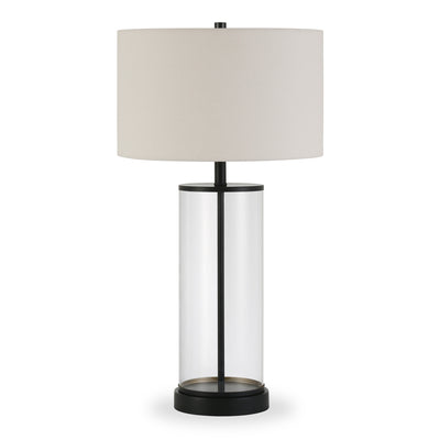 28" Black Glass Table Lamp With White Drum Shade 