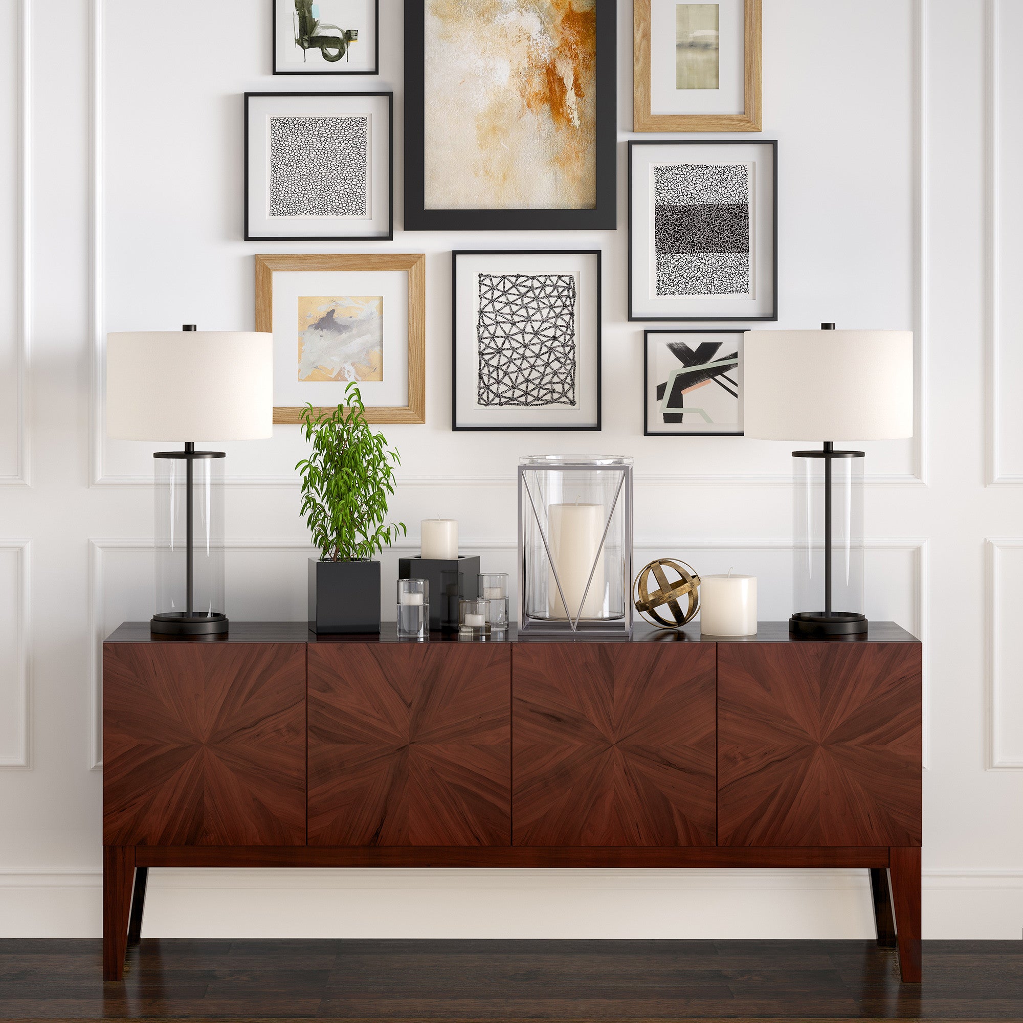 28" Black Glass Table Lamp With White Drum Shade 