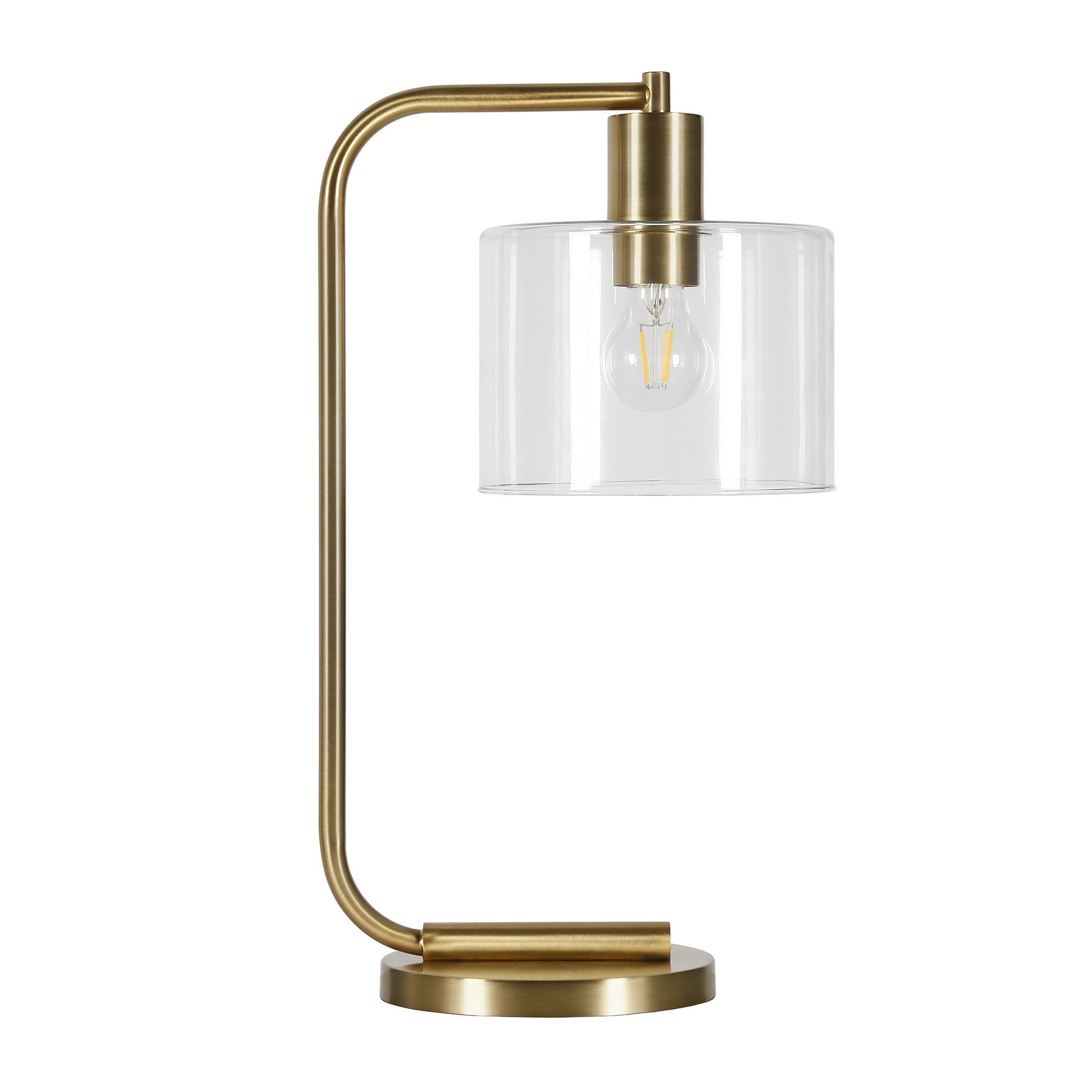 20" Gold Metal Arched Table Lamp With Clear Drum Shade 