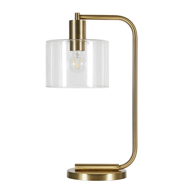 20" Gold Metal Arched Table Lamp With Clear Drum Shade 