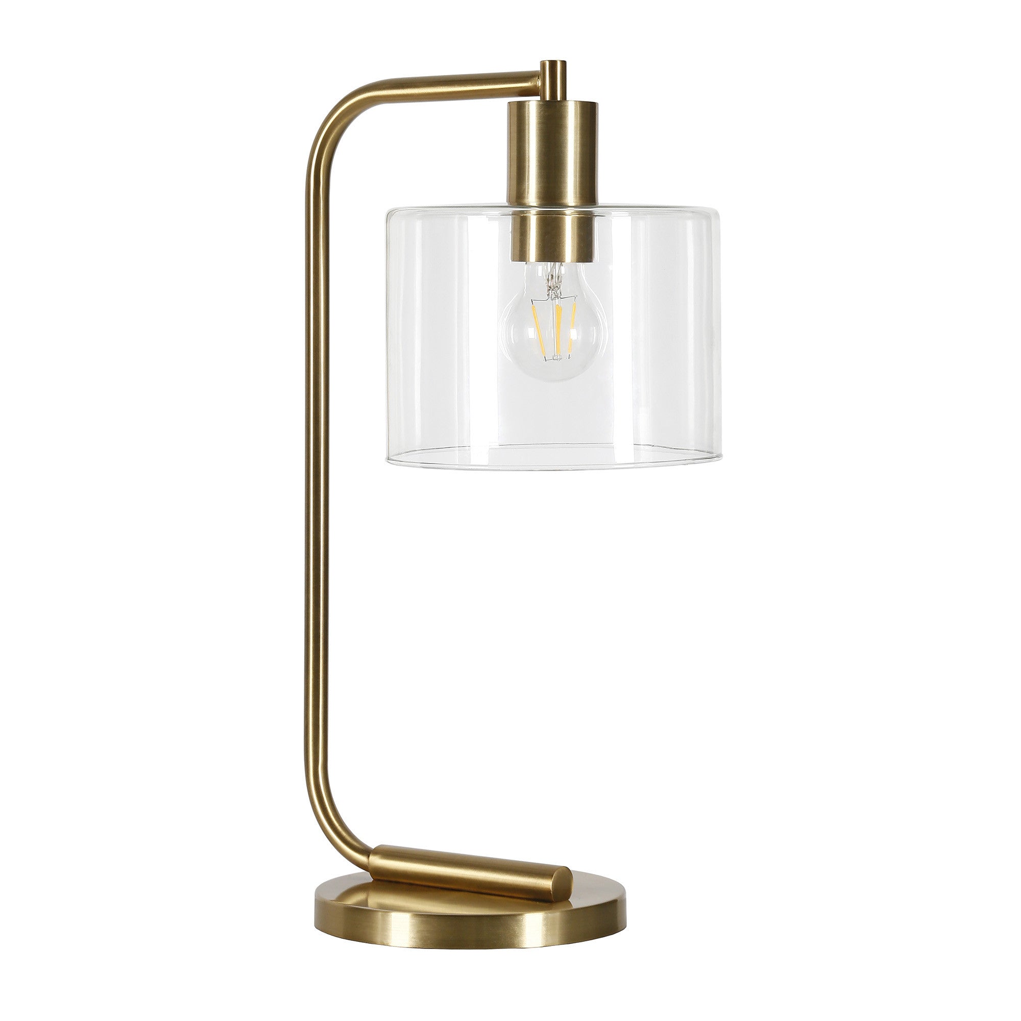 20" Gold Metal Arched Table Lamp With Clear Drum Shade 