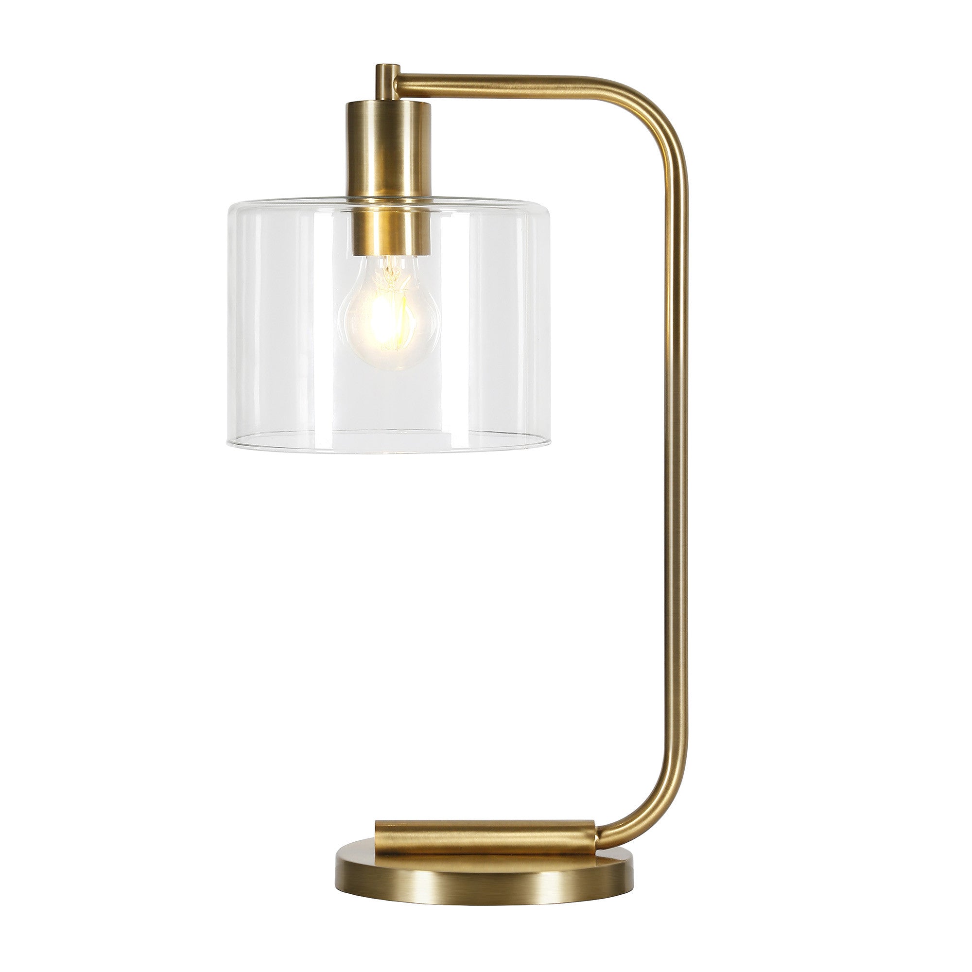 20" Gold Metal Arched Table Lamp With Clear Drum Shade 