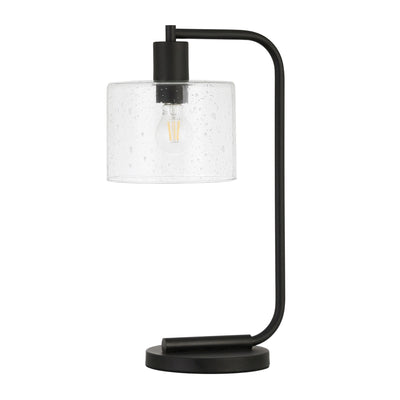 20" Black Metal Arched Table Lamp With Clear Seeded Drum Shade 