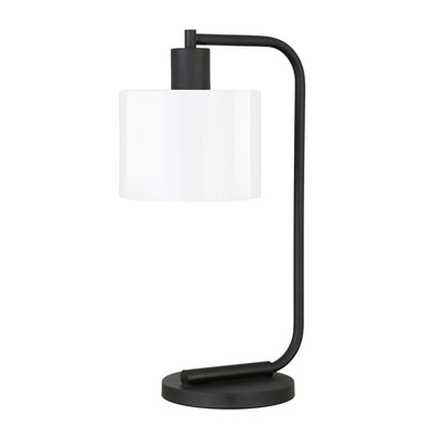 20" Black and White Metal Arched Table Lamp With White Drum Shade 