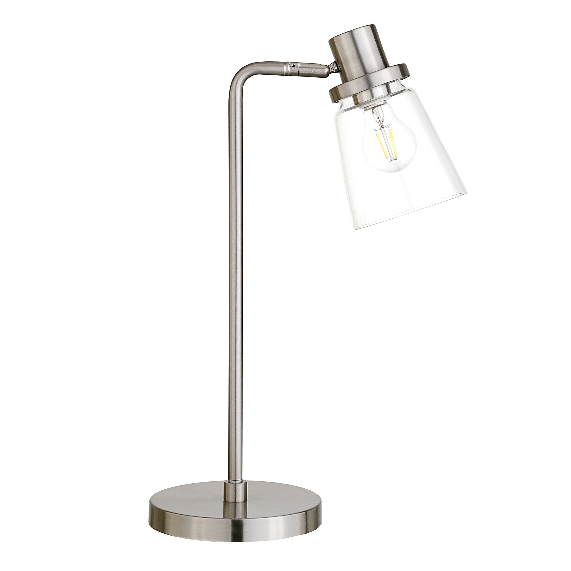 21" Nickel Metal Arched Table Lamp With Clear Cone Shade 