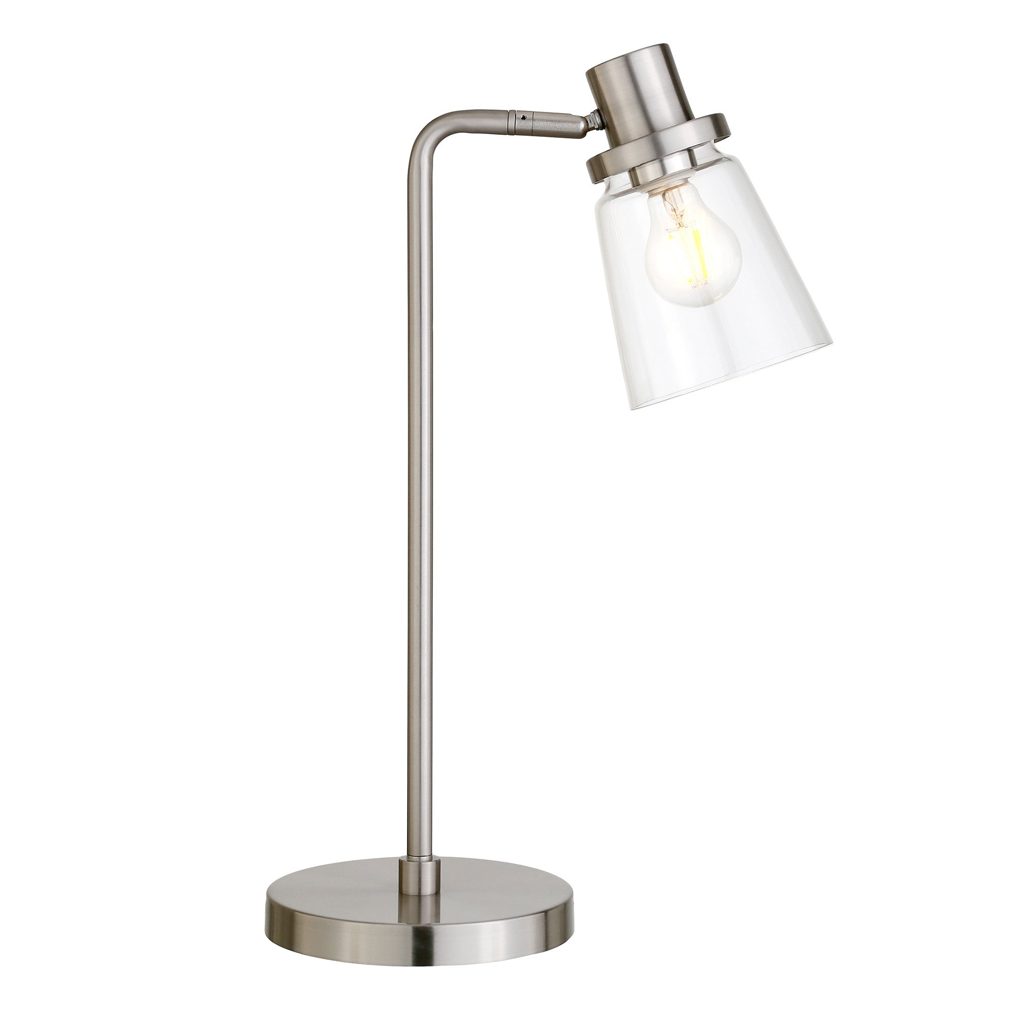 21" Nickel Metal Arched Table Lamp With Clear Cone Shade 