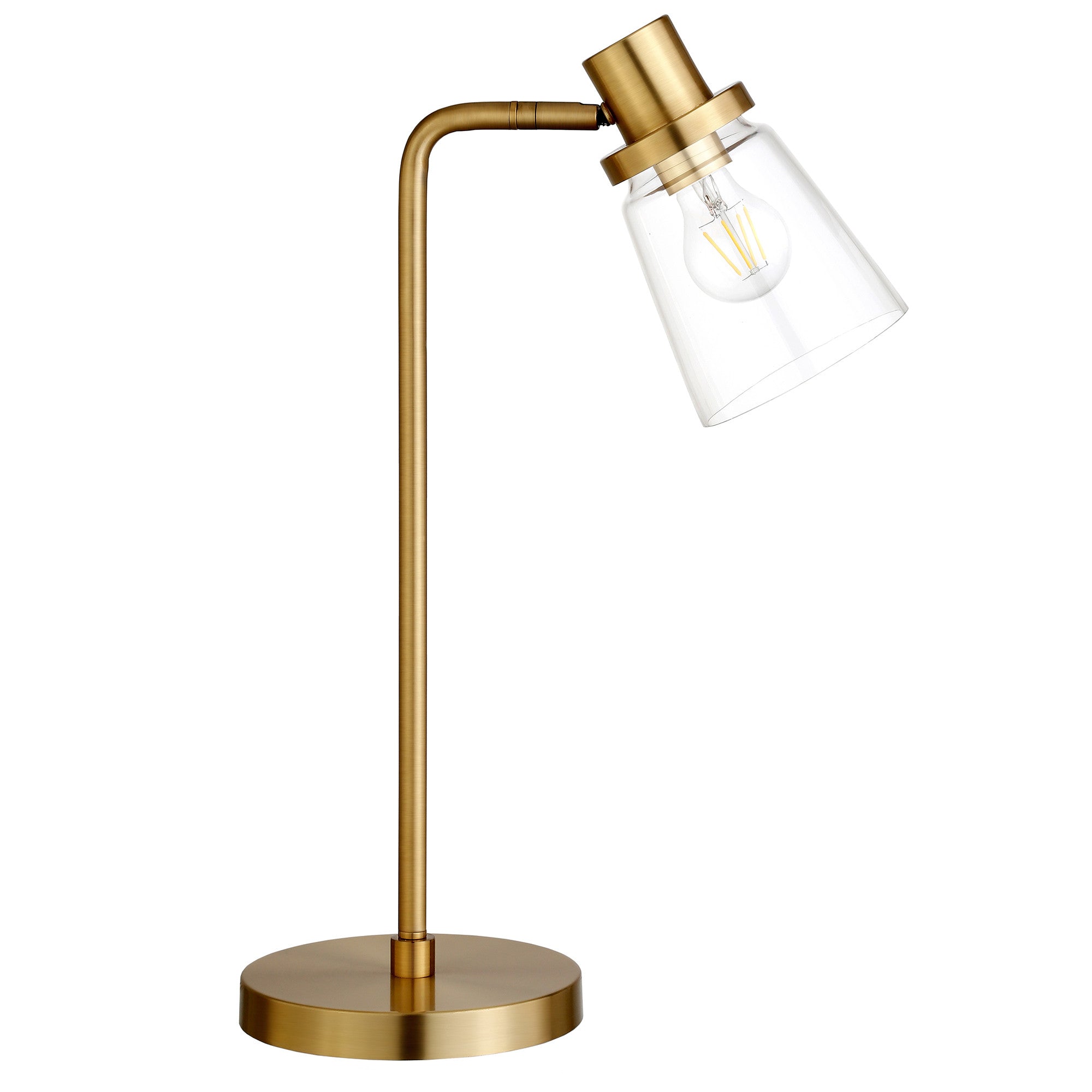 21" Brass Metal Arched Table Lamp With Clear Cone Shade 