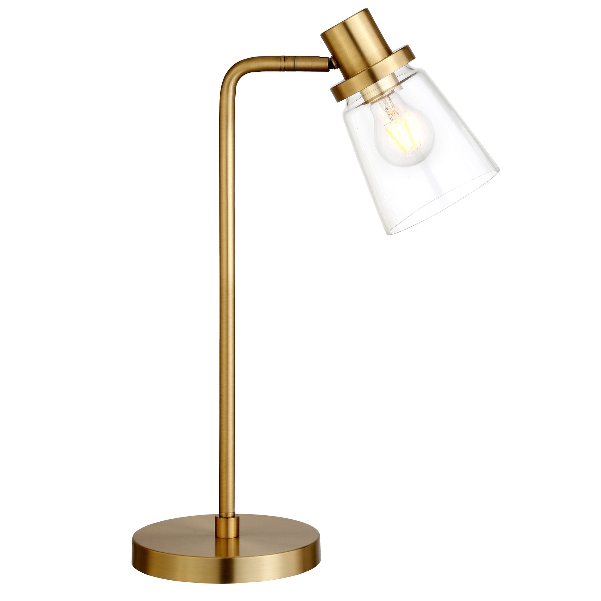 21" Brass Metal Arched Table Lamp With Clear Cone Shade 