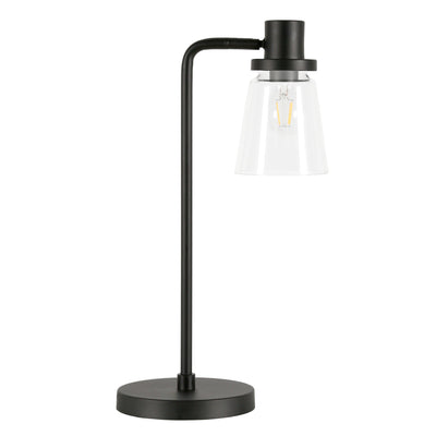 21" Black Metal Arched Table Lamp With Clear Cone Shade 