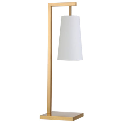 26" Brass Metal Desk Table Lamp With White Cone Shade 