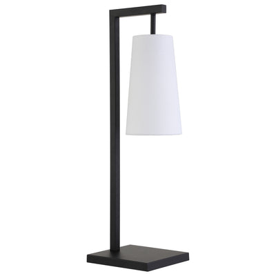 26" Black Metal Desk Table Lamp With White Cone Shade 