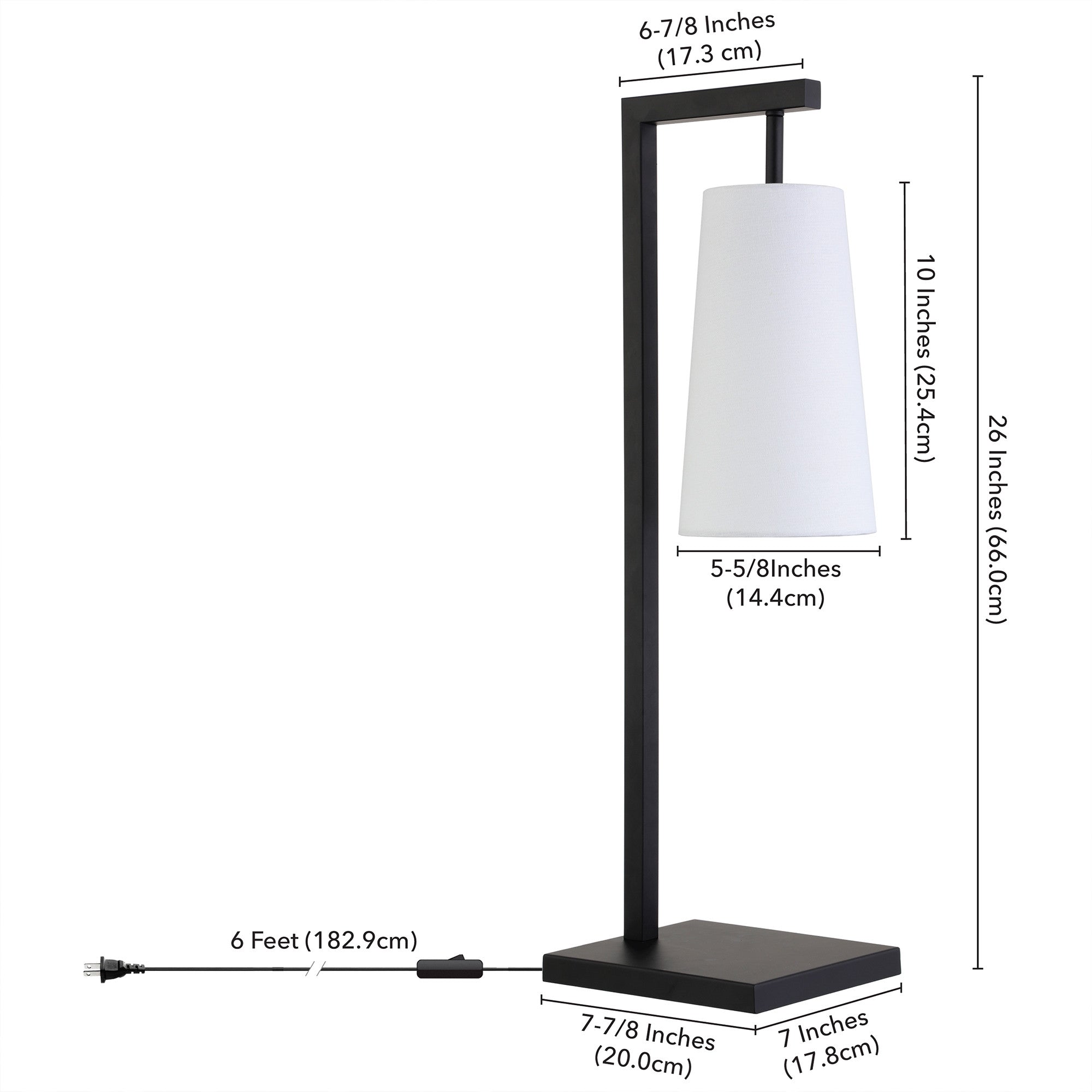 26" Black Metal Desk Table Lamp With White Cone Shade 