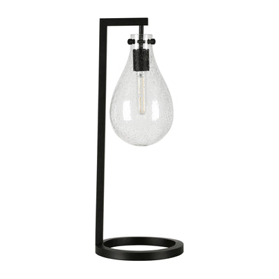 25" Black Metal Desk Table Lamp With Clear Seeded Novelty Shade 