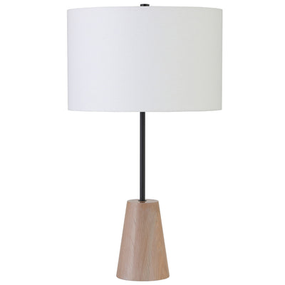 26" Brown and Black Metal Table Lamp With White Drum Shade 