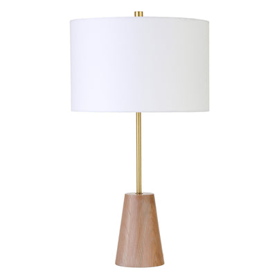 26" Gold and Brown Metal Table Lamp With White Drum Shade 