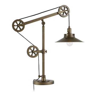 29" Brass Metal Desk Table Lamp With Brass Cone Shade 