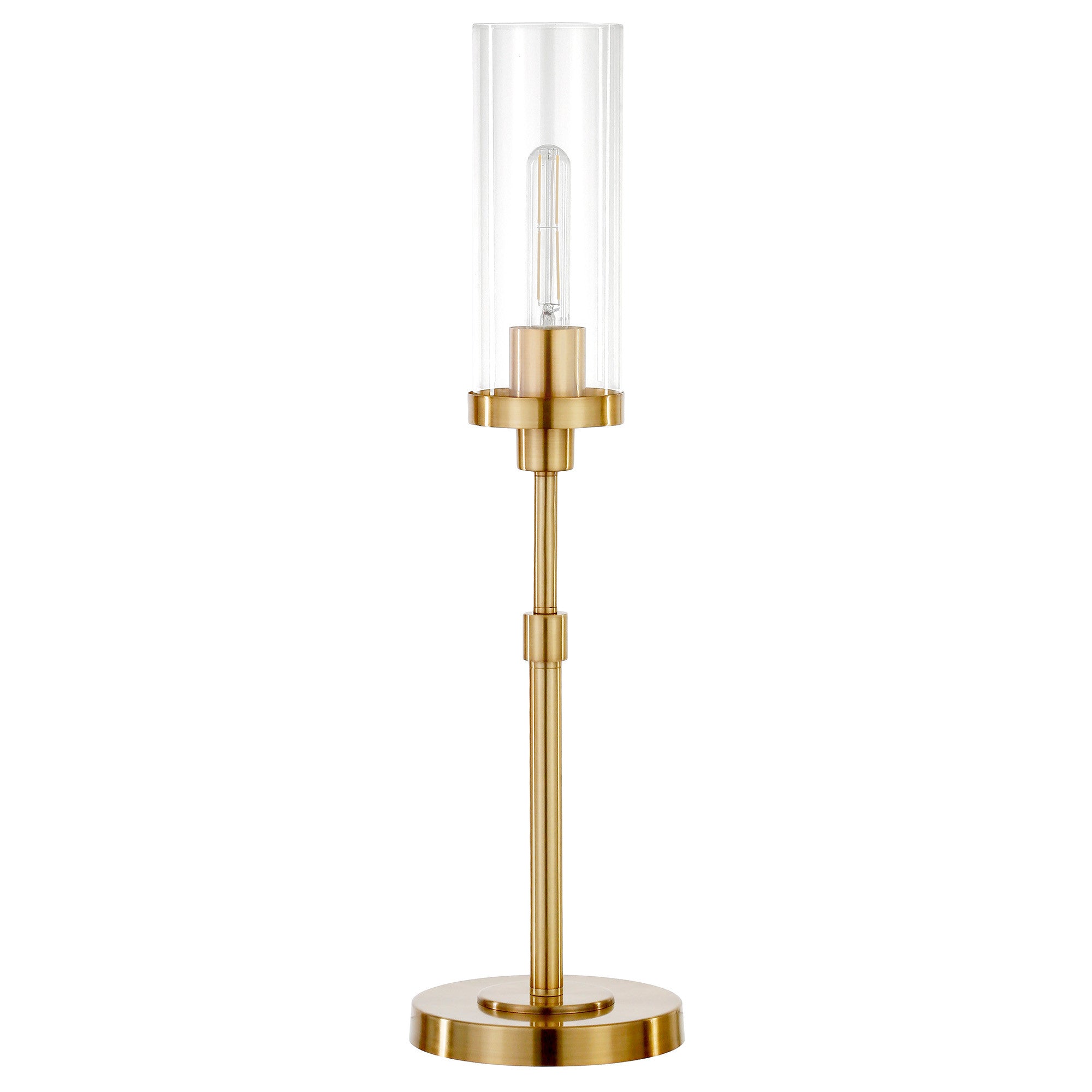 26" Brass Metal Table Lamp With Clear Cylinder Shade