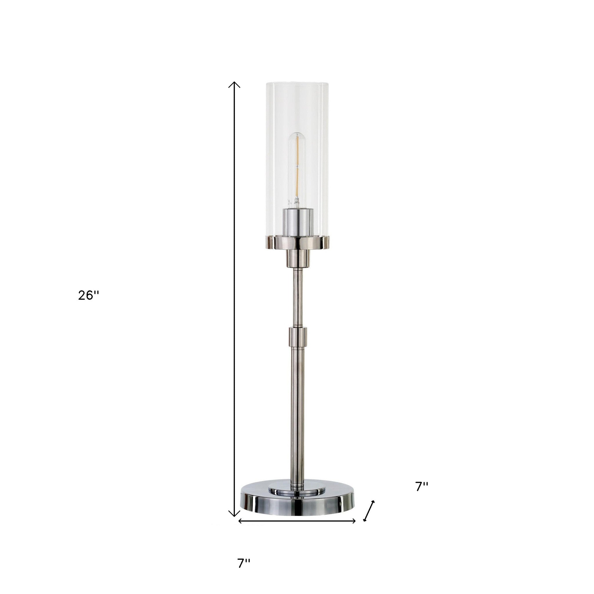 26" Nickel Metal Table Lamp With Clear Cylinder Shade 