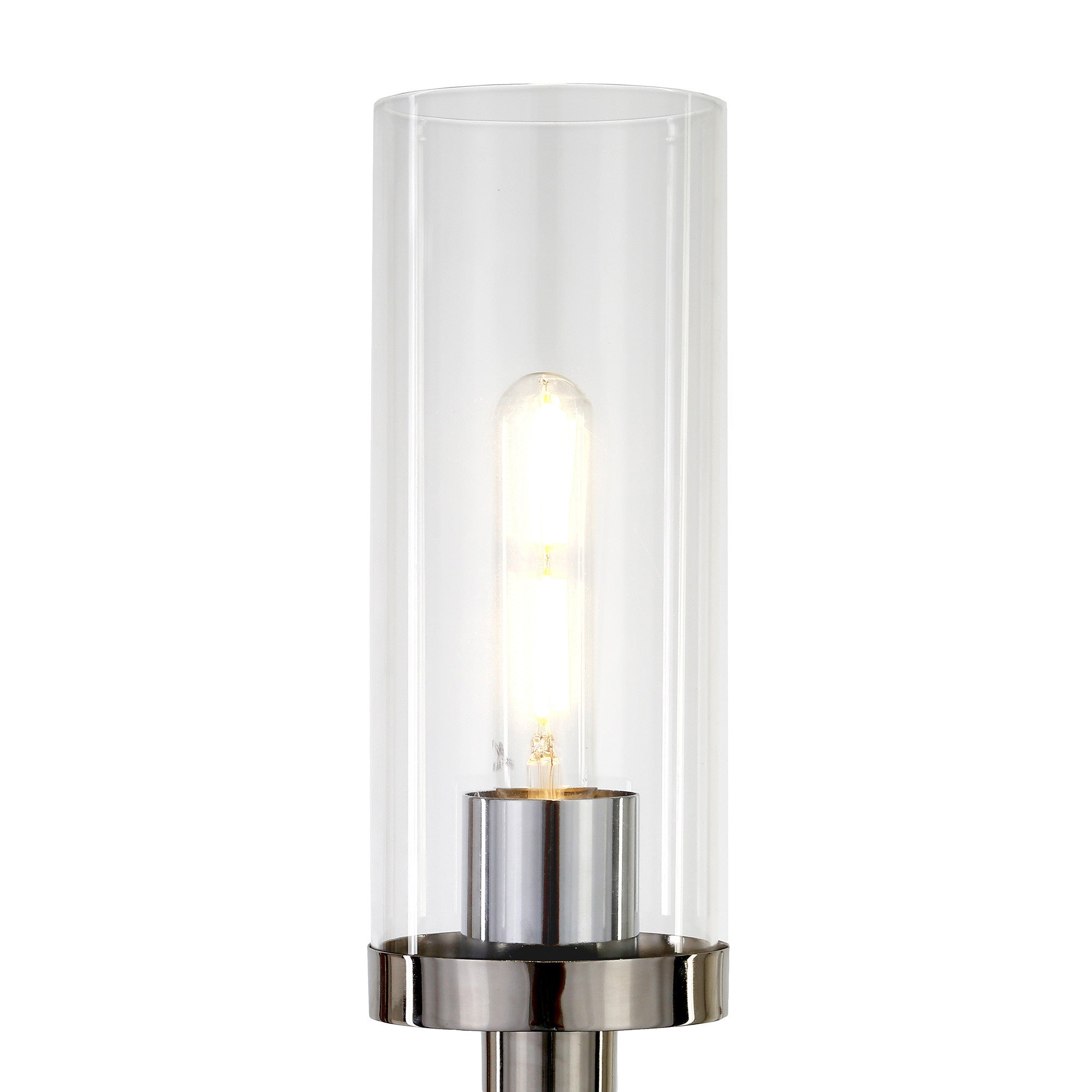 26" Nickel Metal Table Lamp With Clear Cylinder Shade 