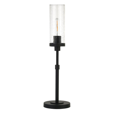 26" Black Metal Table Lamp With Clear Seeded Cylinder Shade 
