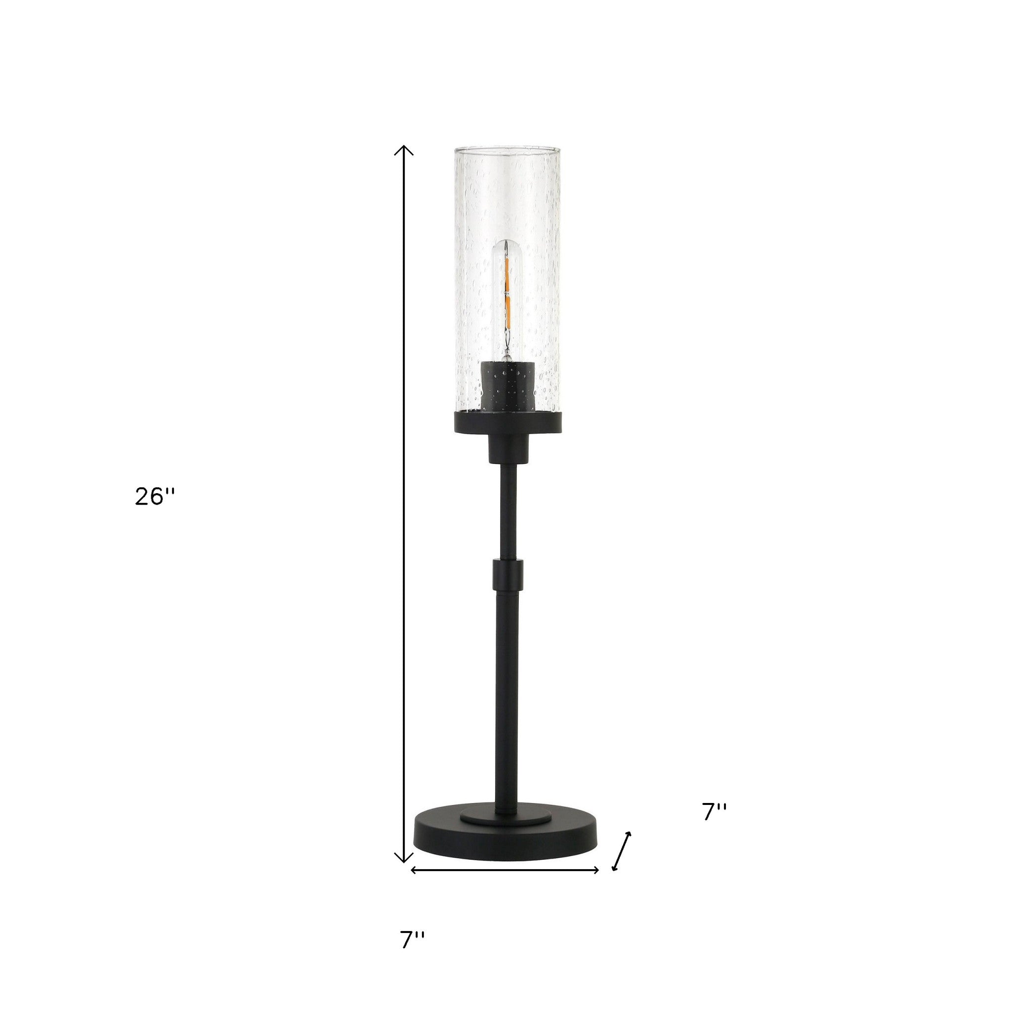 26" Black Metal Table Lamp With Clear Seeded Cylinder Shade 