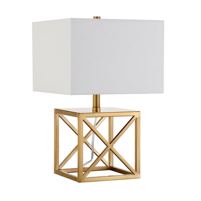 19" Brass Metal Table Lamp With White Square Shade 